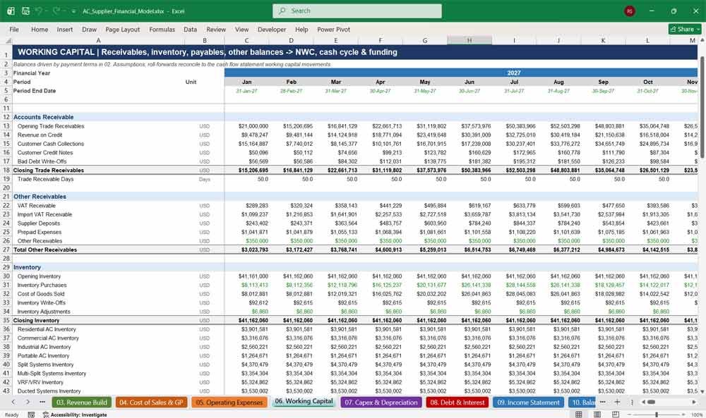 HVAC Supplier Financial Model Template Excel