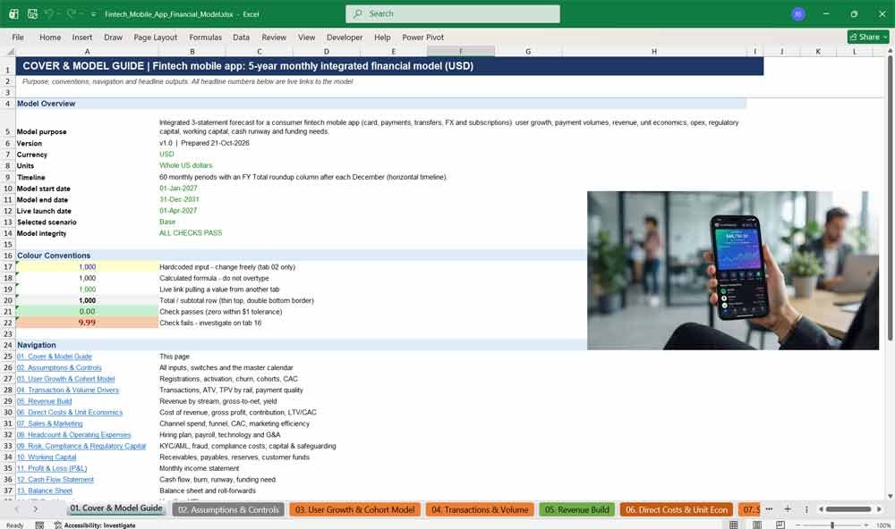 Fintech App Financial Model Template Excel