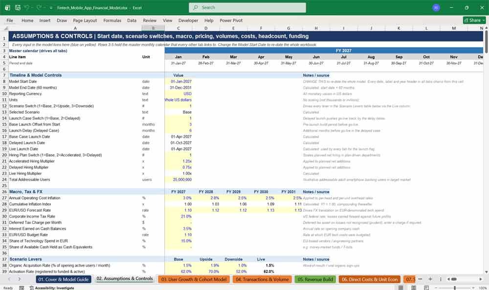 Fintech App Financial Model Template